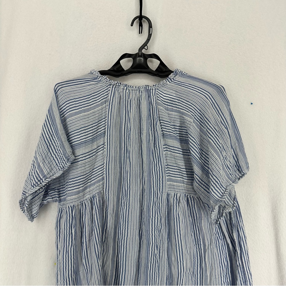 H&M Mini Oversized Dress Split Neck Short Sleeve Striped Womens 14 Blue - Picture 8 of 9